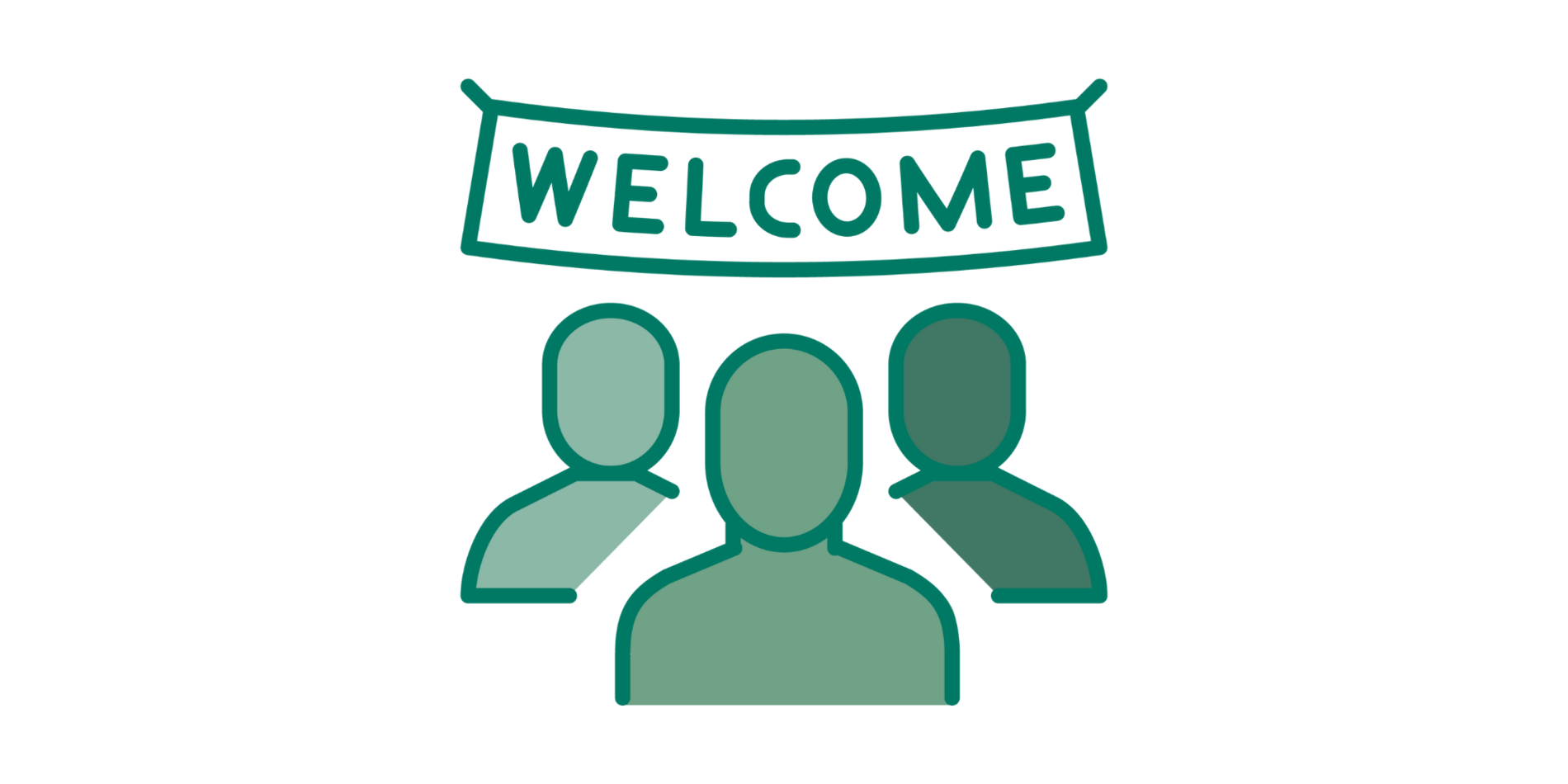 Icon of 3 people with welcome sign above them