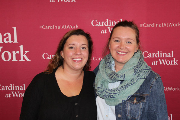 Stanford employees on cardinal at work backdrop
