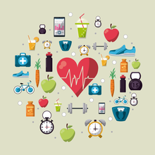 illustrations of icons representing health lifestyle