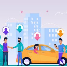 illustration of four people in a rideshare