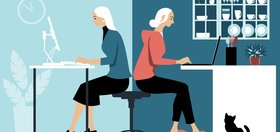 telework illustration of woman working in office and also working at home